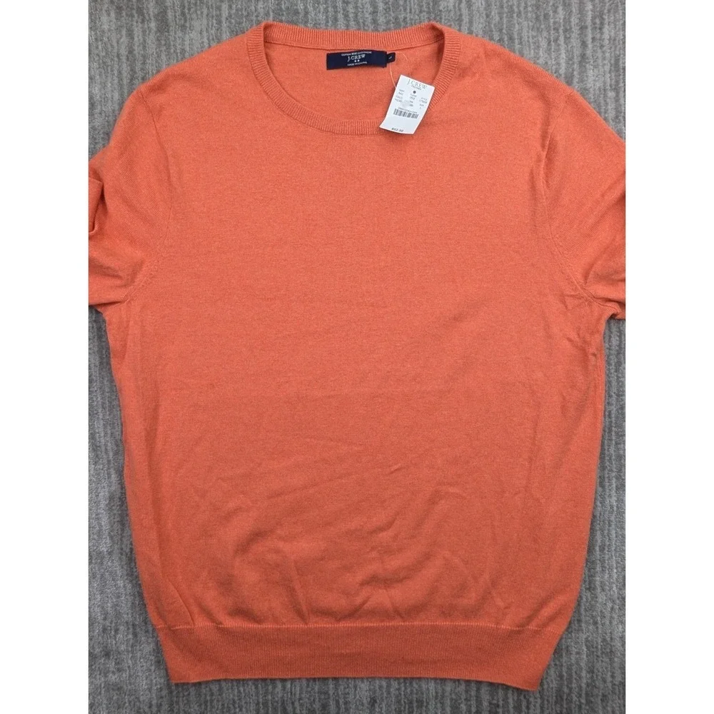 J. Crew Factory Men L Orange Cotton Cashmere Crew Neck Sweater 17659 NWT